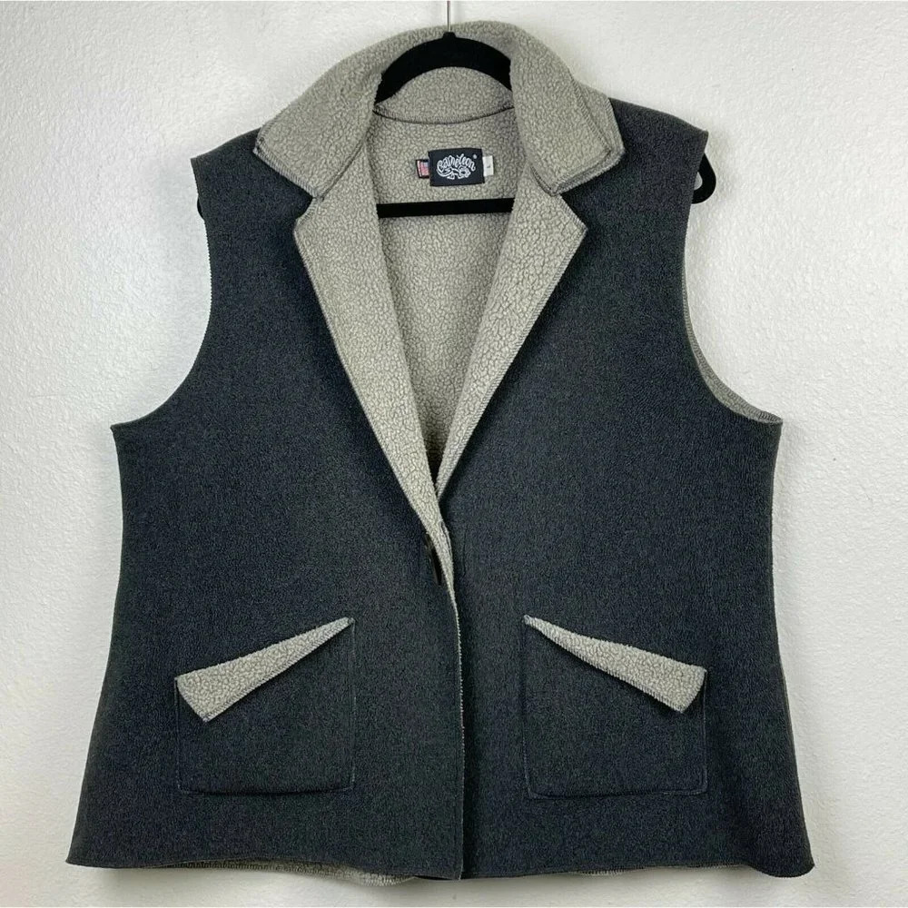 Cameleon Vest Men's Sz L Vintage Fleece Narrow One Button-Front Pocket Dark Gray